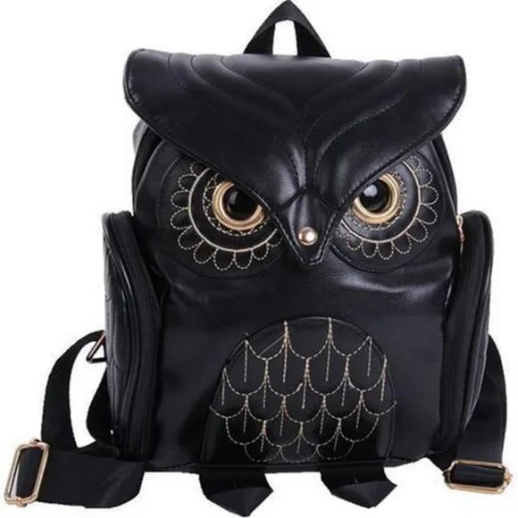 NWT Faux Leather Owl Embroidered Backpack School Bag Waterproof Lightweight cute - Picture 1 of 5